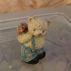 Charming Cream and Blue Teddy Bear Figurine